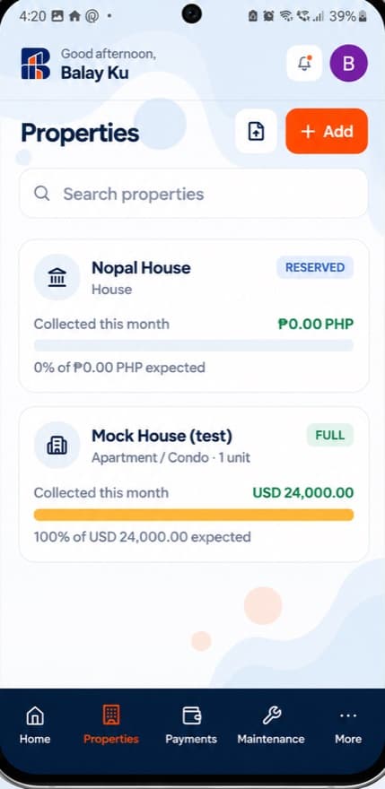 Screenshot of the BalayKu properties screen