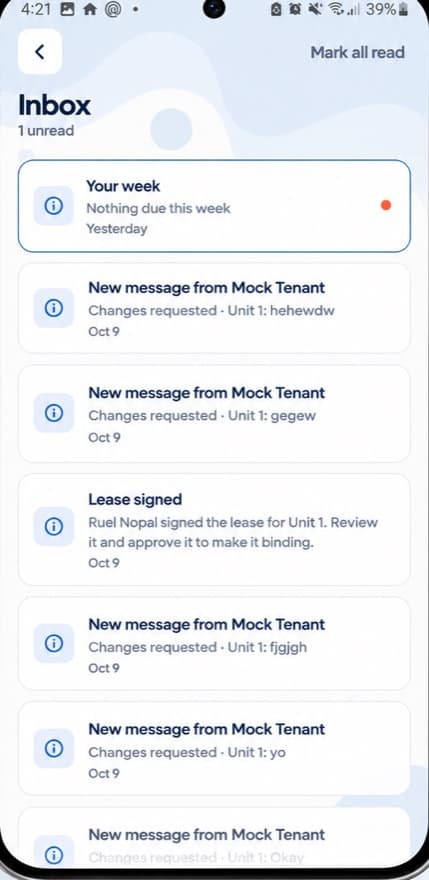 Screenshot of the BalayKu inbox
