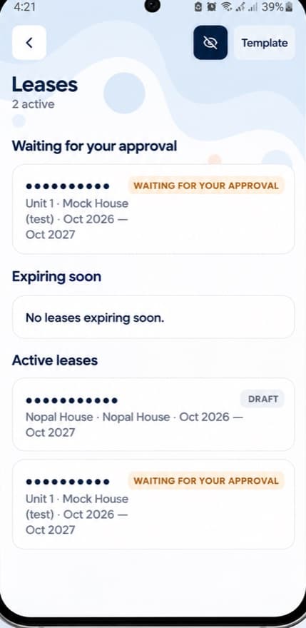 Screenshot of the BalayKu leases screen