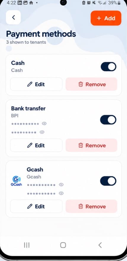 Screenshot of the BalayKu payment methods screen